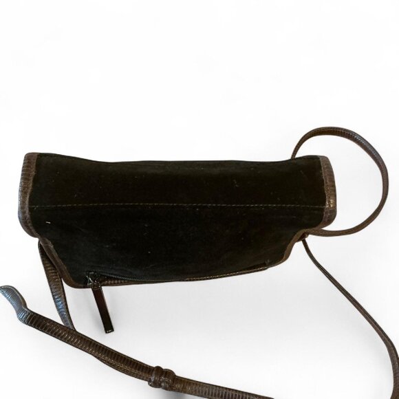 Vintage Black suede crossbody purse with leather trim - Picture 5 of 6